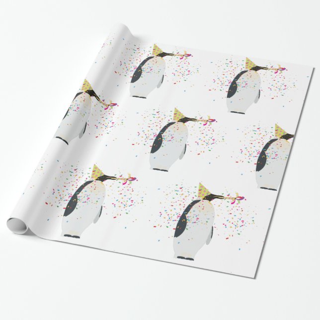 Pinguin Partying - Tiere mit Party Geschenkpapier (Ungerollt)