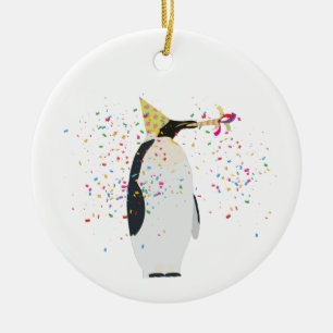 Pinguin Partying - Tiere mit Party Keramik Ornament