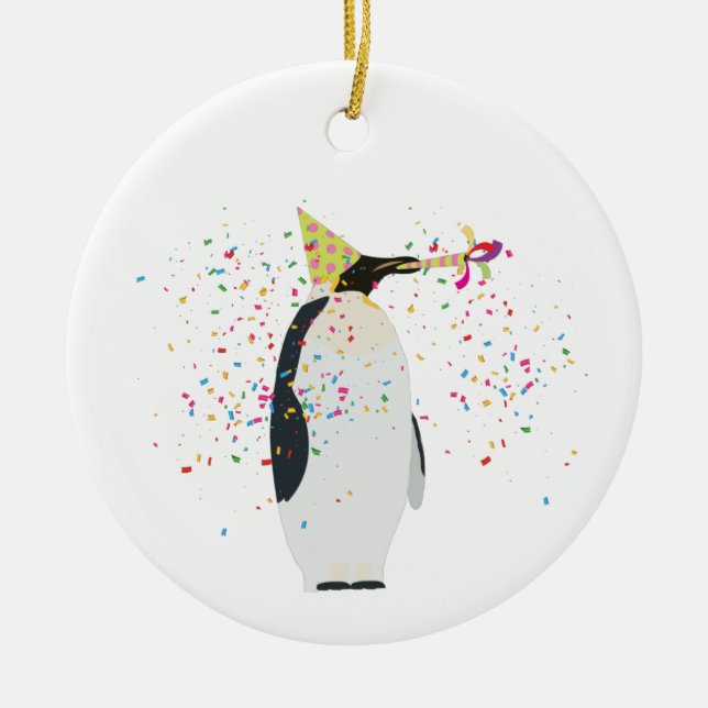 Pinguin Partying - Tiere mit Party Keramik Ornament (Vorne)