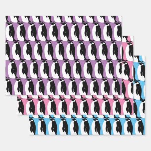 Pinguin Pattern Schwarz-weißes Geschenk Geschenkpapier Set