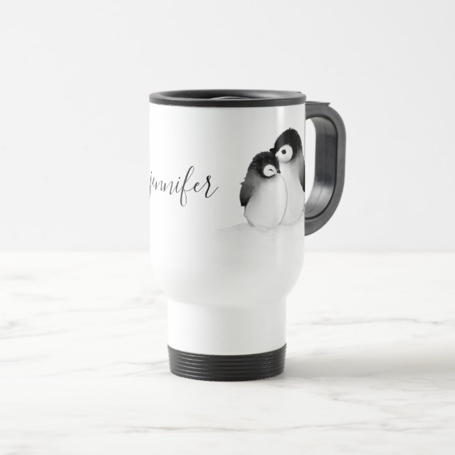 Pinguin Personalisiert Travel Mug Reisebecher (VorderseiteRechts)