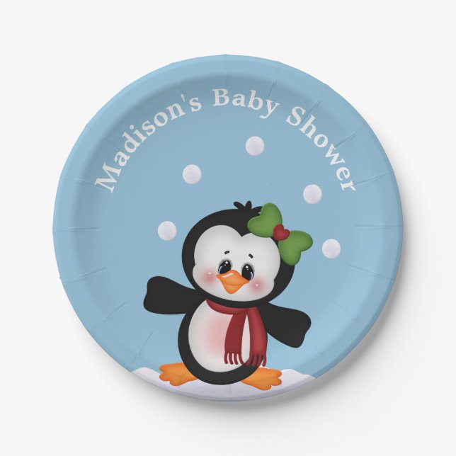 Pinguin Personalisierte Baby Dusche Feier Pappteller (Vorderseite)