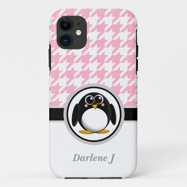 Pinguin Pink & White Hahnentrittmuster iPhone 5 Fa Case-Mate iPhone Hülle (Rückseite)