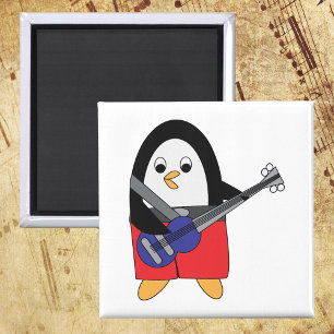 Pinguin Playing Bass Guitar Magnet