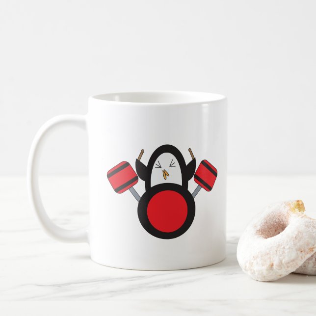 Pinguin Playing Drum Set Kaffeetasse (Mit Donut)