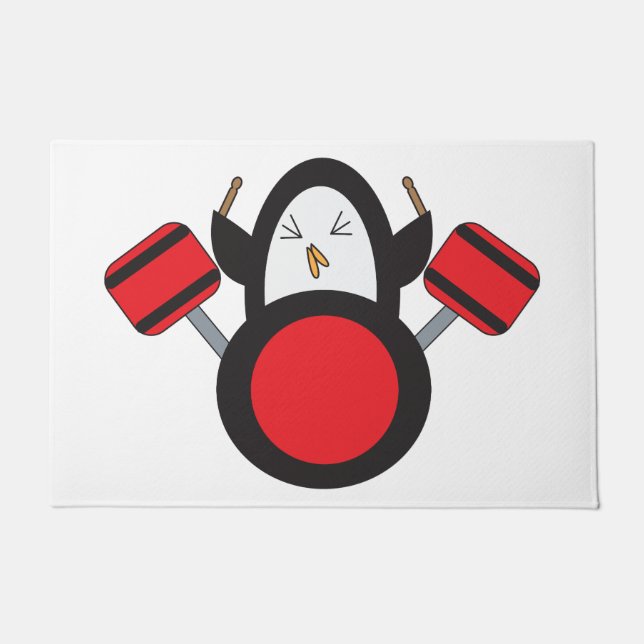 Pinguin Playing Drums Adororable Fußmatte (Vorderseite)