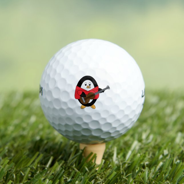 Pinguin Playing Gitarre Rotes Shirt Golfball (Insitu T-Shirt)