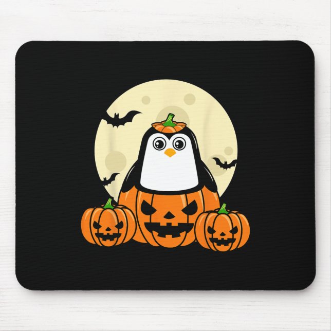 Pinguin Pumpkin Moon Fledermäuse Kostüm Niedlich l Mousepad (Vorne)