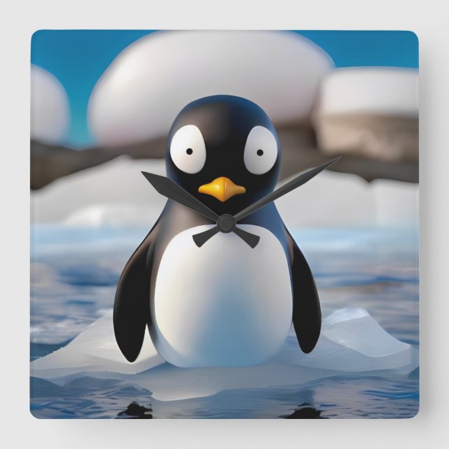 Pinguin Quadratische Wanduhr (Vorderseite)
