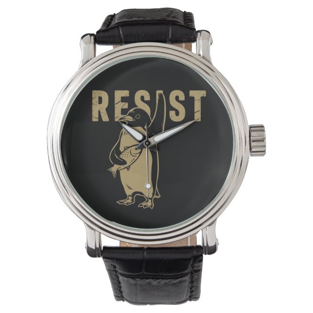 Pinguin Resist Pinguine protestieren gegen Zölle Armbanduhr (Vorderseite)