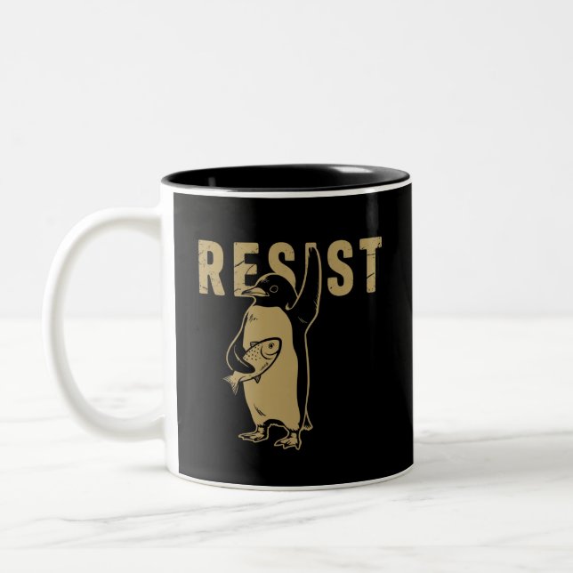 Pinguin Resist Pinguine protestieren gegen Zölle Zweifarbige Tasse (Links)