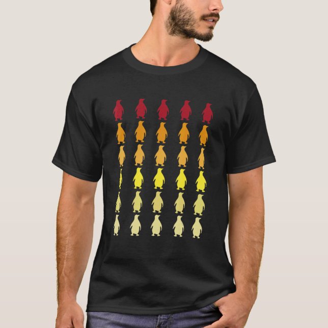 Pinguin Retro Tiermuster T-Shirt (Vorderseite)