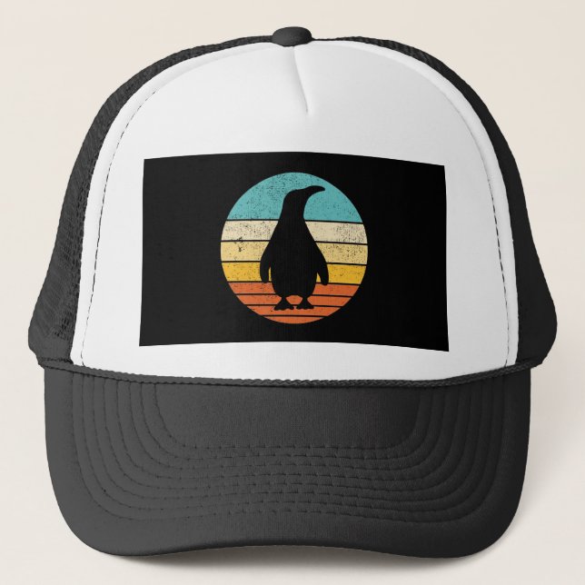 Pinguin Retro Vintag Sunset Truckerkappe (Vorderseite)