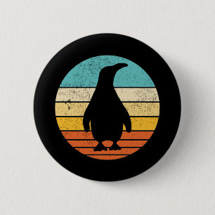 Pinguin Retro Vintage Sonnenuntergang Button
