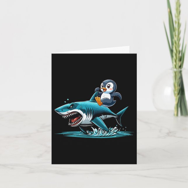 Pinguin Riding Shark Kostüm Meer Tierart Lover Kin Karte (Vorderseite)