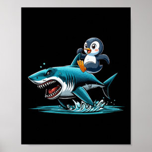 Pinguin Riding Shark Kostüm Meer Tierart Lover Kin Poster
