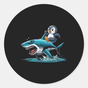 Pinguin Riding Shark Kostüm Meer Tierart Lover Kin Runder Aufkleber