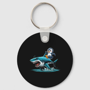 Pinguin Riding Shark Kostüm Meer Tierart Lover Kin Schlüsselanhänger