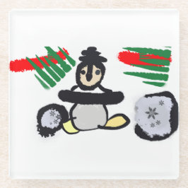 Pinguin Rock Weihnachten  Glasuntersetzer
