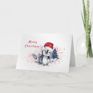 Pinguin rote Santa-Mütze Wasserfarbe Weihnachten