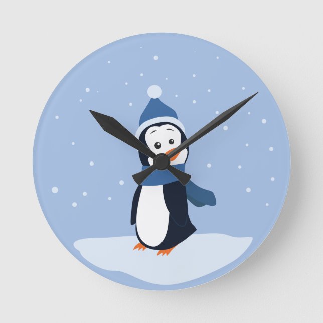 Pinguin Runde Wanduhr (Vorderseite)