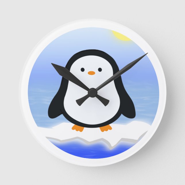 Pinguin  runde wanduhr (Vorderseite)