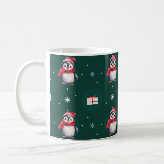 Pinguin Santa Green Happy Frohe Weihnachtsmuster Kaffeetasse (Links)