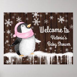 Pinguin-Schneeflocken-Winter-Baby-Shower-Schild Poster