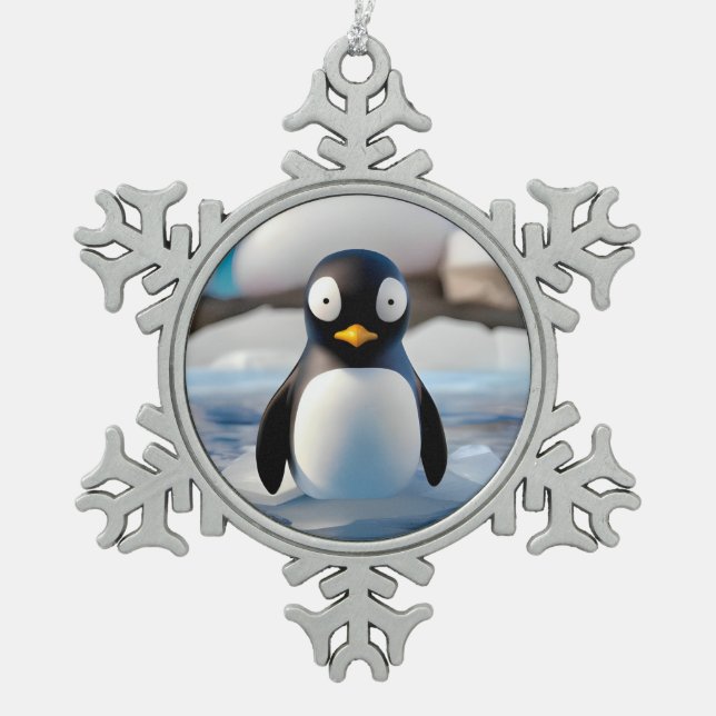 Pinguin Schneeflocken Zinn-Ornament (Vorderseite)