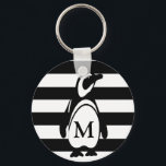 Pinguin Schwarz-Weiß-Streifen-Monogramm Schlüsselanhänger<br><div class="desc">Niedliche Pinguin- und Streifen-Ausführung mit Monogramm</div>