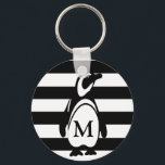 Pinguin Schwarz-Weiß-Streifen-Monogramm Schlüsselanhänger<br><div class="desc">Niedliche Pinguin- und Streifen-Ausführung mit Monogramm</div>