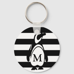 Pinguin Schwarz-Weiß-Streifen-Monogramm Schlüsselanhänger