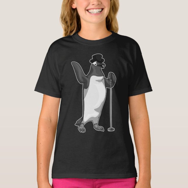 Pinguin Singer Microphone Music T-Shirt (Vorderseite)