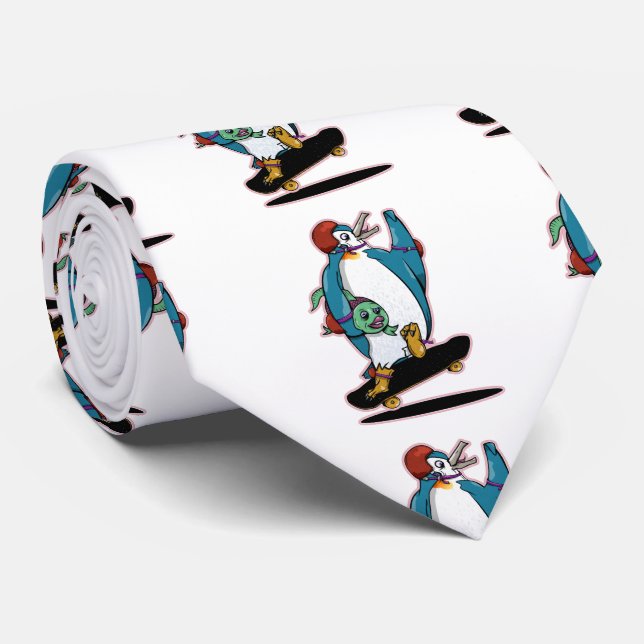 Pinguin Skateboarding Krawatte (Gerollt)