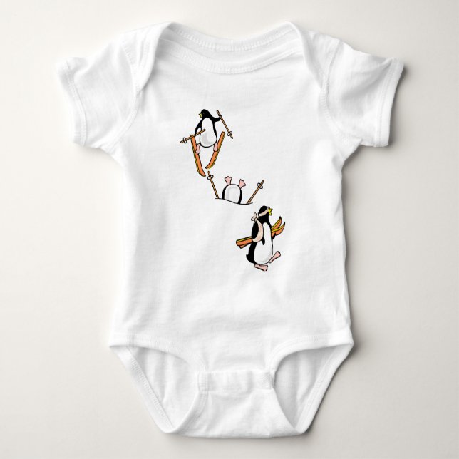 Pinguin-Ski-Abenteuer Baby Strampler (Vorderseite)