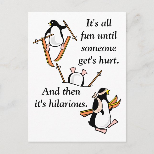 Pinguin Ski Adventure Postkarte (Vorderseite)