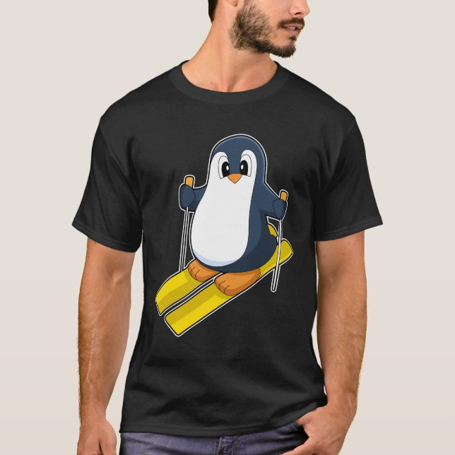 Pinguin Skier Wintersport T-Shirt (Vorderseite)