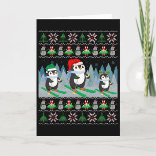 Pinguin Skifahren hässlicher Weihnachtspullover Sp Karte