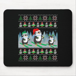 Pinguin Skifahren hässlicher Weihnachtspullover Sp Mousepad