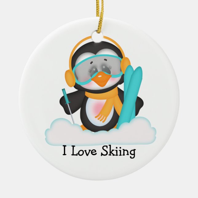 Pinguin-Skifahren Keramikornament (Vorne)