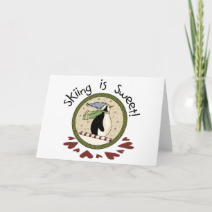 Pinguin Skifahren T - Shirt und Geschenke Feiertagskarte