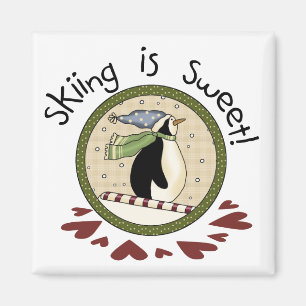 Pinguin Skifahren T - Shirt und Geschenke Magnet