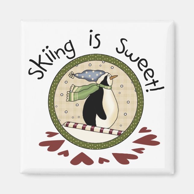 Pinguin Skifahren T - Shirt und Geschenke Magnet (Vorne)
