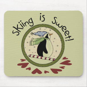 Pinguin Skifahren T - Shirt und Geschenke Mousepad