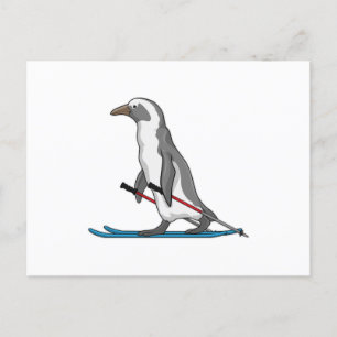 Pinguin Skifahrer Ski Postkarte