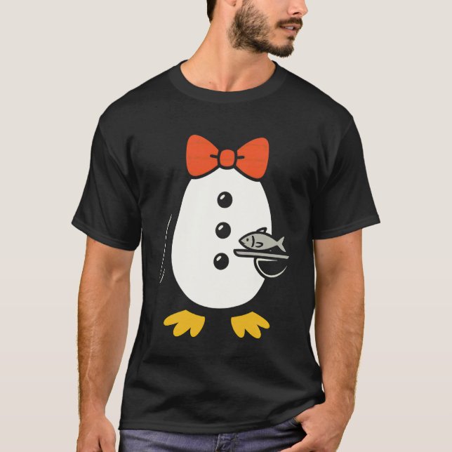 Pinguin Smoking Kostüm Kellner Server Fisch Hallow T-Shirt (Vorderseite)