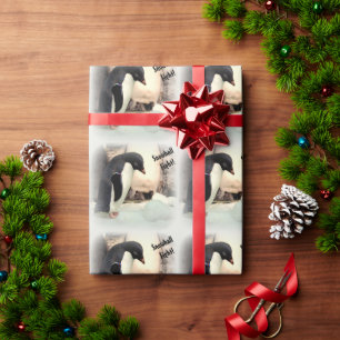 Pinguin Snowball Fight Wrapping Paper Geschenkpapier
