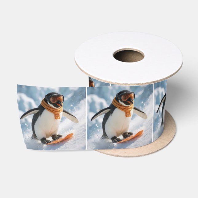Pinguin Snowboarden bergab Satinband (Spule)