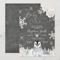 Pinguin Snowflake Floral Baby Showdusche