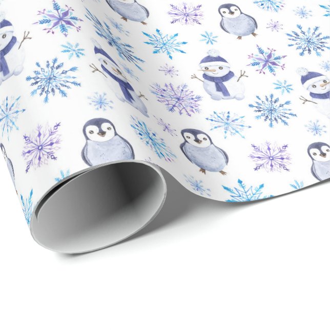 Pinguin Snowflake Weihnachtswrapper Geschenkpapier (Rolleneckpunkt)
